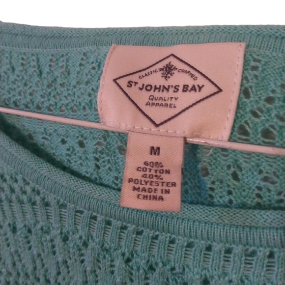 Mint Green Crew Neck Eyelet Sweater St. John's 3/4 Sleeved Beachy Layering NWT M - Picture 5 of 11